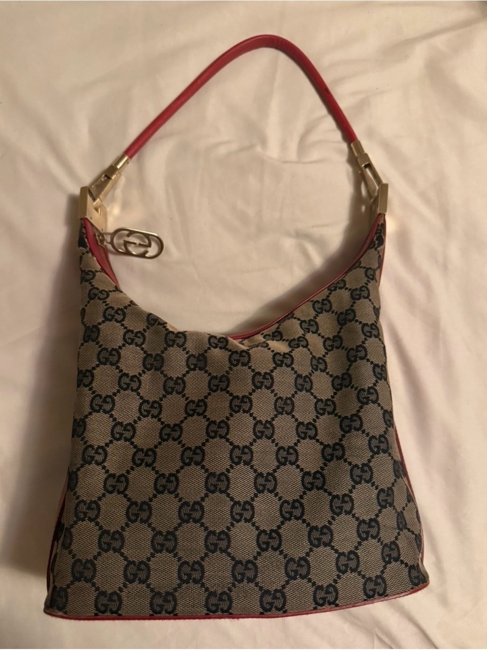 Gucci Beige GG Canvas Shoulder Bag with Red Trim